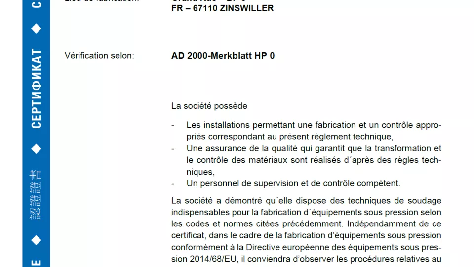 Certificate HP0 - FR - DE - EN