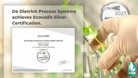 De Dietrich Process Systems in Mainz Achieves Ecovadis Silver Certification